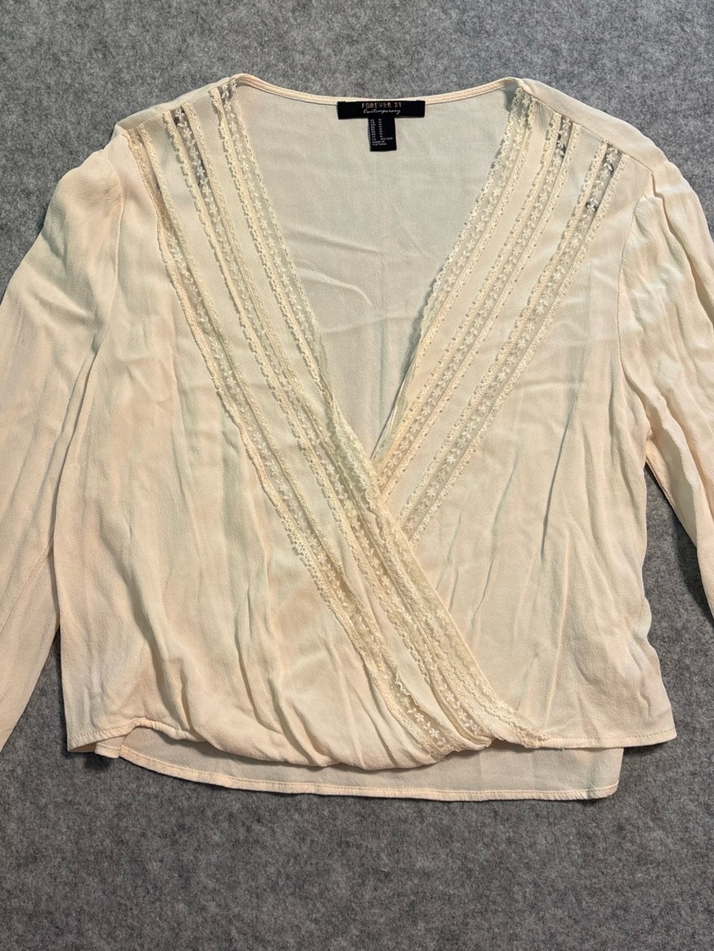 Forever 21 Cream Lace-Trim Wrap Blouse